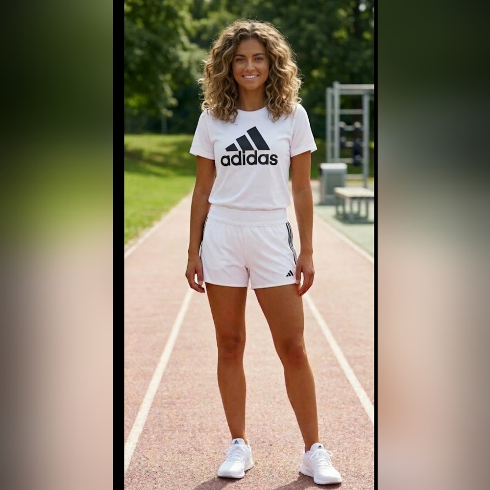 Adidas Women's White Athletic Tshirt and Shorts Sert